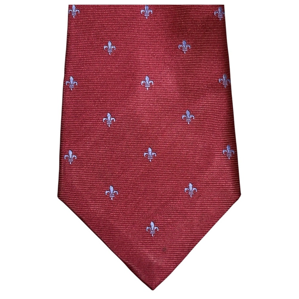 Charles Tyrwhitt Men's Red Silk Tie Blue Fleur-de-lis Pattern Jermyn Street